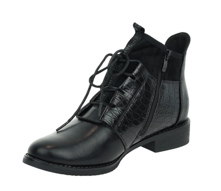 Czarne eleganckie półbuty jesienne damskie ocieplane lakierowana cholewka Jezzi