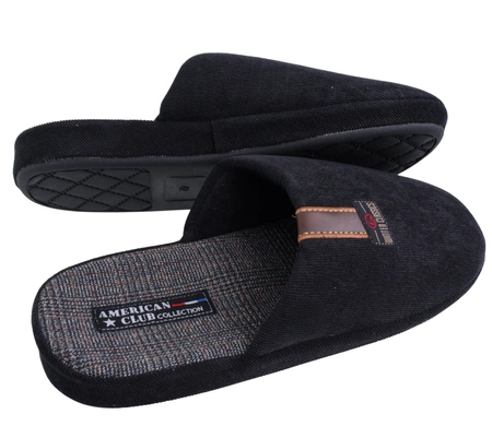 Czarne klapki męskie zabudowane kapcie po domu American
