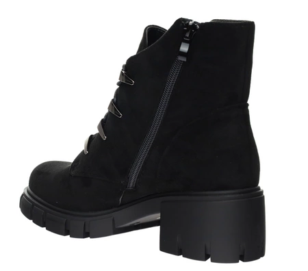 Czarne zamszowe ciepłe botki zimowe damskie rokowe Jezzi