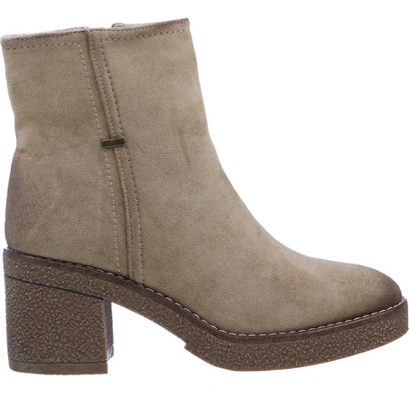 Beżowe botki damskie na klocku na zamek Emma