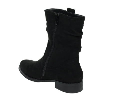 Czarne zamszowe buty zimowe do połowy łydki na płaskim obcasie Diana