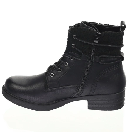 Czarne komfortowe buty zimowe damskie na szerokim obcasie Jezzi