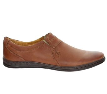 Brązowe skórzane półbuty męskie wsuwane szyte POLBUT