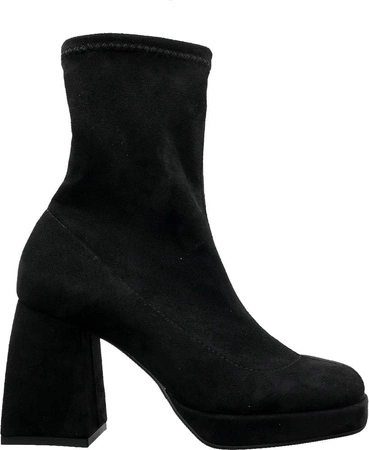 Modne zamszowe botki damskie na klocku czarne wiosenne Azali - Produkt Polski