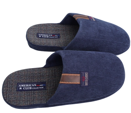 Granatowe kapcie męskie zabudowane pantofle po domu American