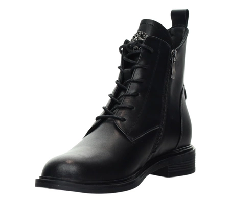 Eleganckie czarne botki zimowe na niskim obcasie ze skóry naturalnej licowej Polskie Gino Fabiani