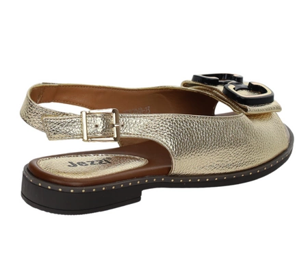 Złote sandały damskie eleganckie płaskie z zabudowaną cholewką Jezzi