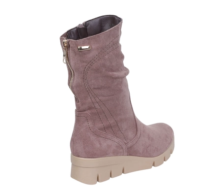 Brązowe buty zimowe damskie na niskiej koturnie Jezzi