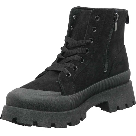 Czarne botki damskie wiosenne płaskie traperki NEWS