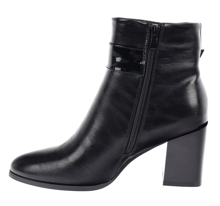 Czarne botki zimowe na obcasie eleganckie Jezzi