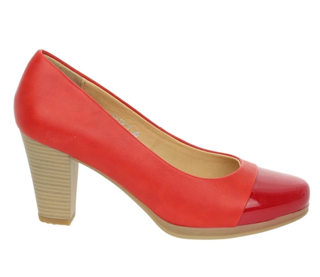 Czerwone komfortowe czółenka na wygodnym średnim obcasie Jezzio