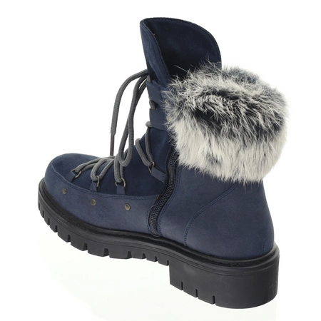 Granatowe śniegowce z futerkiem botki płaskie damskie Jezzi