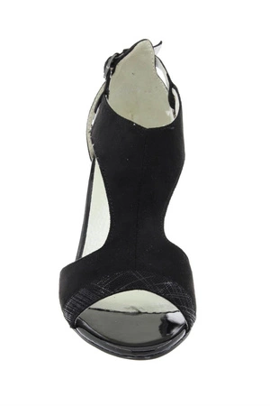 Jezzi Sandały damskie na słupku czarne zamszowe