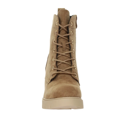 Zamszowe botki zimowe sznurowane na klocku Jezzi