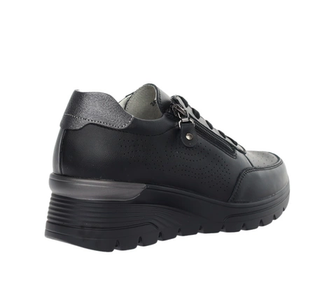 Czarne skórzane adidasy damskie na zamek i sznurowadła Jezzi