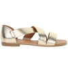 Złote płaskie sandały damskie z gumkami na krzyż i zabudowaną piętą  Jezzi