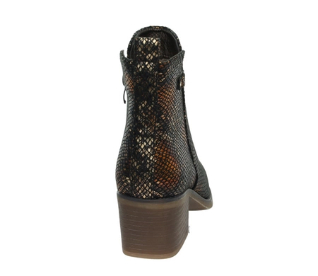 Eleganckie czekoladowe botki kowbojki niskie brązowe wężowa skóra Katrin