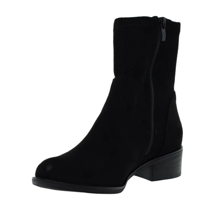 Czarne botki zamszowe na płaskim obcasie eleganckie Jezzi
