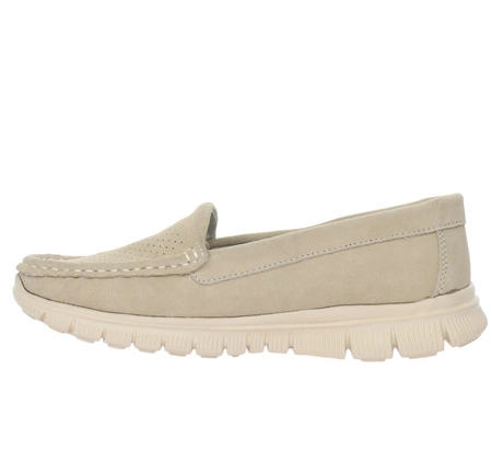 Skórzane mokasyny damskie komfortowe beżowe Jezzi