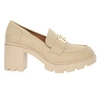 Beżowe mokasyny na klocku ze skóry licowej ekologicznej  Jezzi