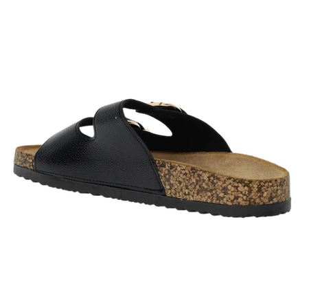 Czarne regulowane klapki damskie na korkowej podeszwie Jezzi