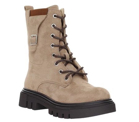 Beżowe traperki damskie ocieplane na grubej platformie Jezzi