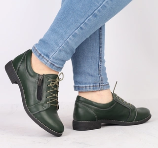 Zielone półbuty damskie skórzane garniturowe na zamek i sznurowadła Gino Fabiani