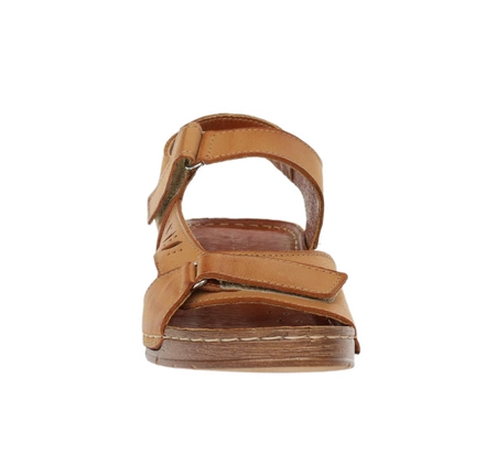 Brązowe sandały na niskiej koturnie ze skóry naturalnej POLSKIE Gino Fabiani