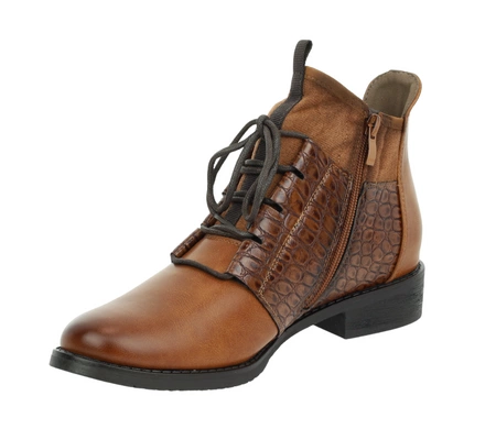 Eleganckie brązowe botki damskie niskie jesienne ocieplane Jezzi