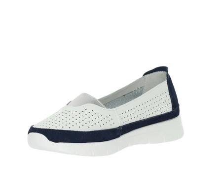 Biało-granatowe buty damskie płaskie komfortowe ze skóry naturalnej Jezzi