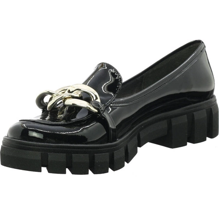 Czarne lordsy creepersy damskie lakierowane z łańcuchem Polska Marka Azali