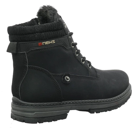 Czarne trzewiki trapery chłopięce ocieplane NEWS