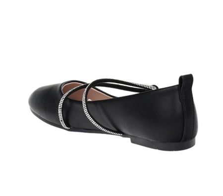 Czarne baletki dziecięce czółenka płaskie z cyrkoniami MissE
