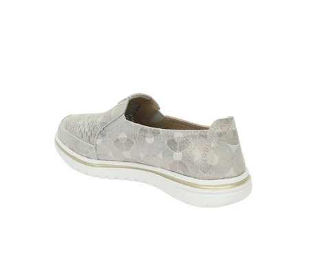 Złote wsuwane półbuty damskie ze skóry naturalnej dziurkowane Jezzi