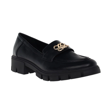 Czarne mokasyny damskie lordsy z klamrą Jezzi