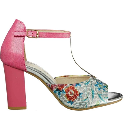 Różowe sandały damskie na obcasie pink Jezzi