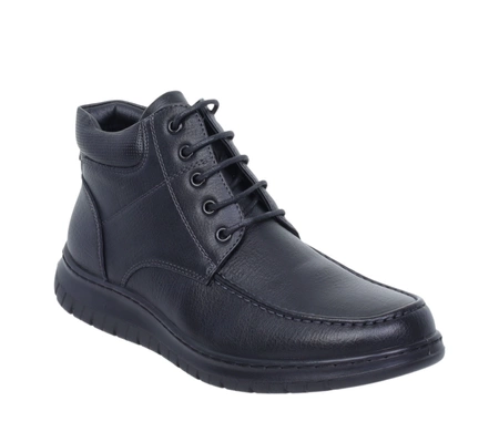 Czarne trzewiki męskie zimowe buty na zamek i sznurowadła UNISOFT