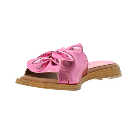 Różowe klapki damskie płaskie Hiszpańskie z kokardą El Pimpi - Made in Spain