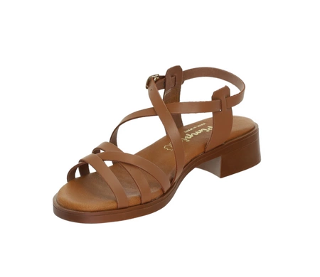 Brązowe hiszpańskie sandały damskie na płaskim obcasie na cienkich pasaczkach El Pimpi