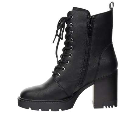 Czarne botki zimowe na słupku i platformie skórzane z eko skóry Jezzi