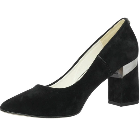 Czarne czółenka damskie zamszowe na słupku Massimo Lucchesi