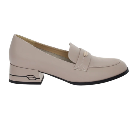 Szare skórzane półbuty damskie wsuwane lordsy na niskim obcasie VINCEZA