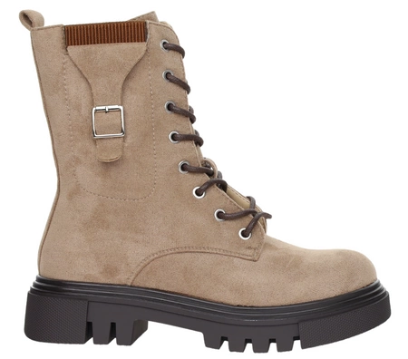 Beżowe traperki damskie ocieplane na grubej platformie Jezzi