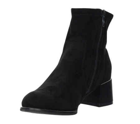 Eleganckie botki czarne zamszowe na obcasie ocieplane Jezzi