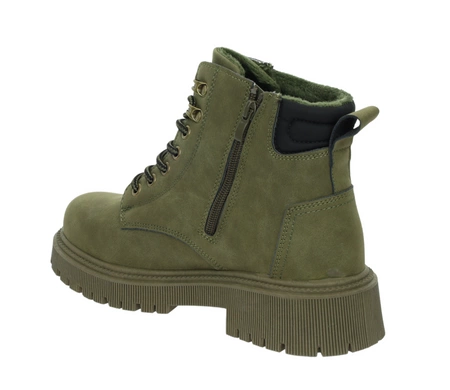 Ciemnozielone traperki dobrze ocieplone buty zimowe WORKERY