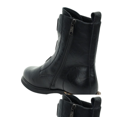 Czarne botki skórzane z elementem panterki na wygodnym niskim obcasie VINCEZA