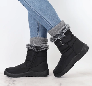 Czarne ciepłe i eleganckie śniegowce damskie buty termiczne wodoodporne Jezzi
