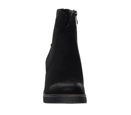 Czarne botki zimowe na wygodnym klocku bezflekowymDaszyński