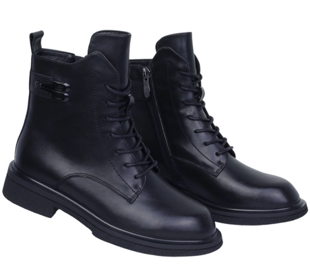 Czarne skórzane botki damskie garniturowe ocieplane sztyblety Gino Fabiani