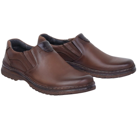 Brązowe skórzane półbuty męskie wsuwane garniturowe Activ